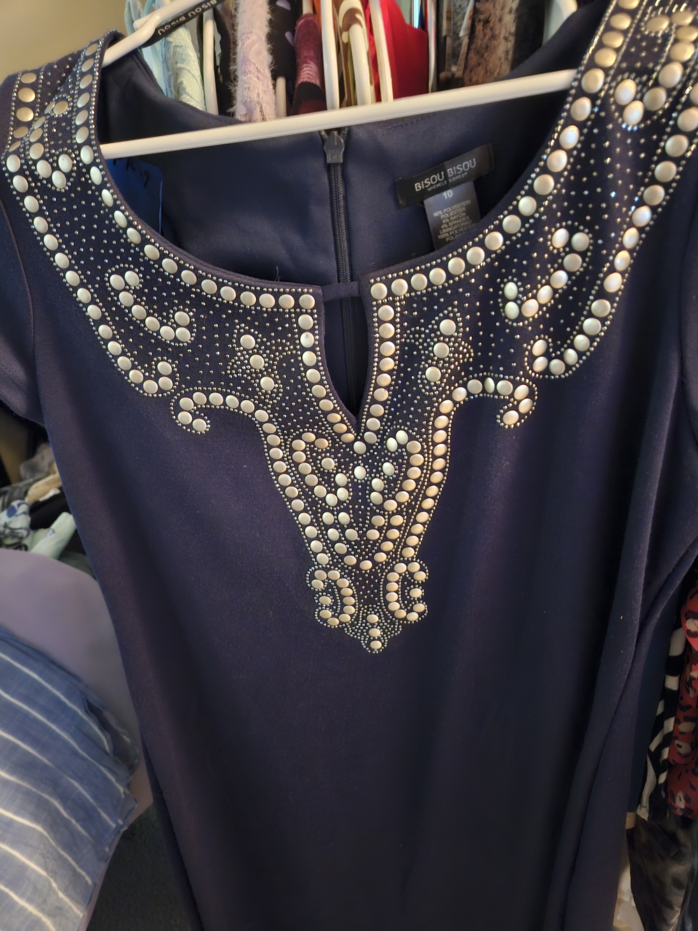 Bisou Bisou Navy Embellished Stud Detail Dress